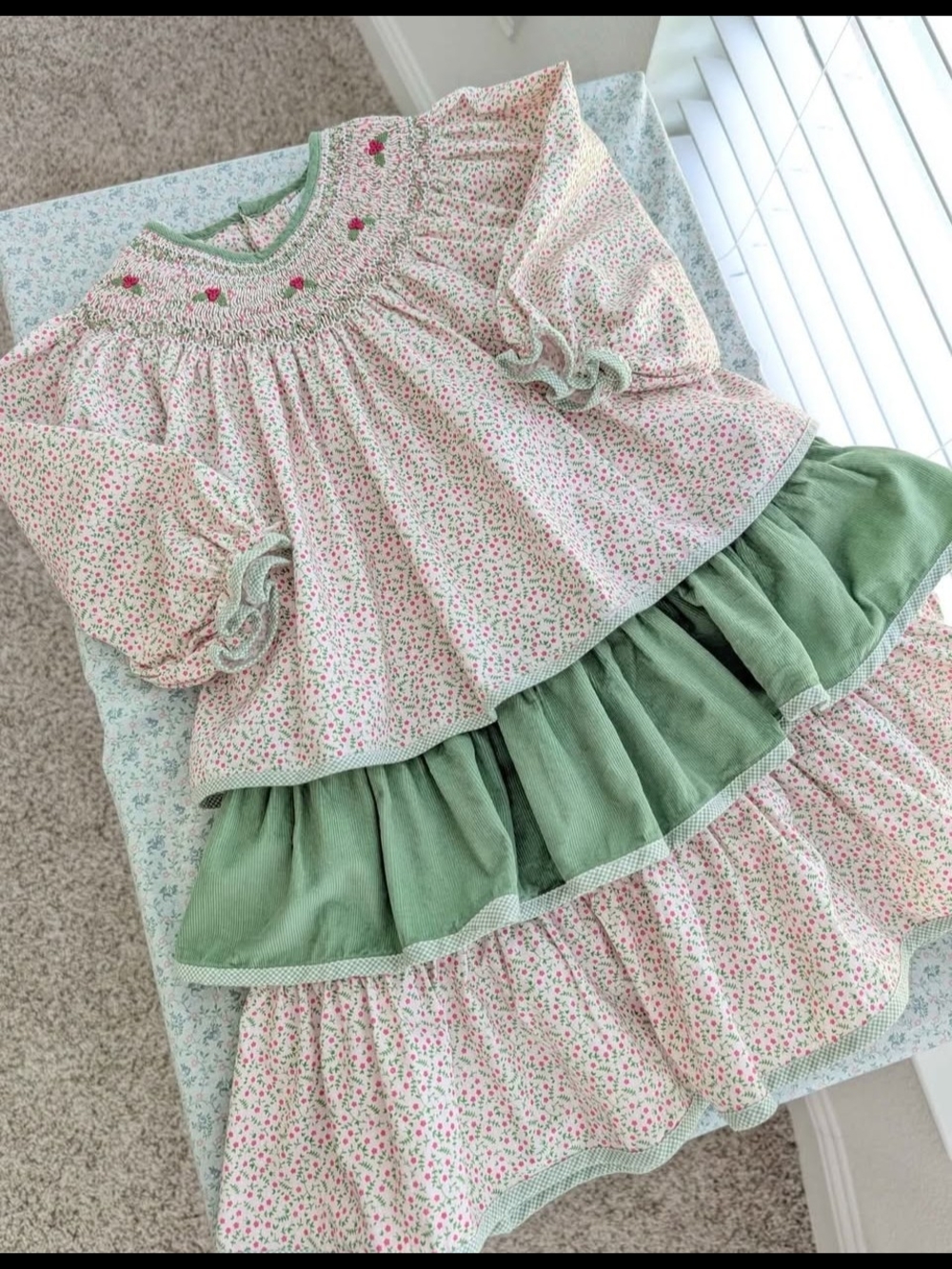 2T Vintage Floral Ruffle Smocked Tiered Dress